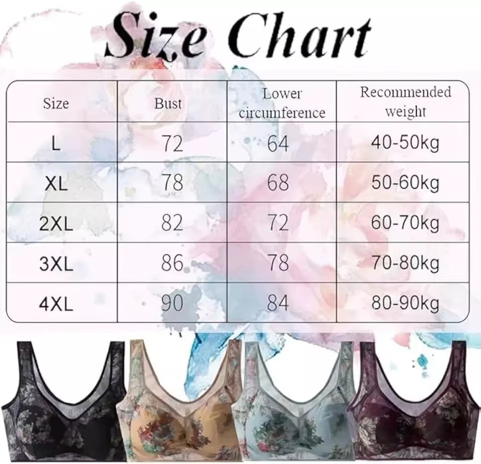 Women Ice Silk Lace Cooling Comfort Bra Buttonless Sexy Push up Bra Seamless Bra Wireless Bralette Underwear Large Size Brasier
