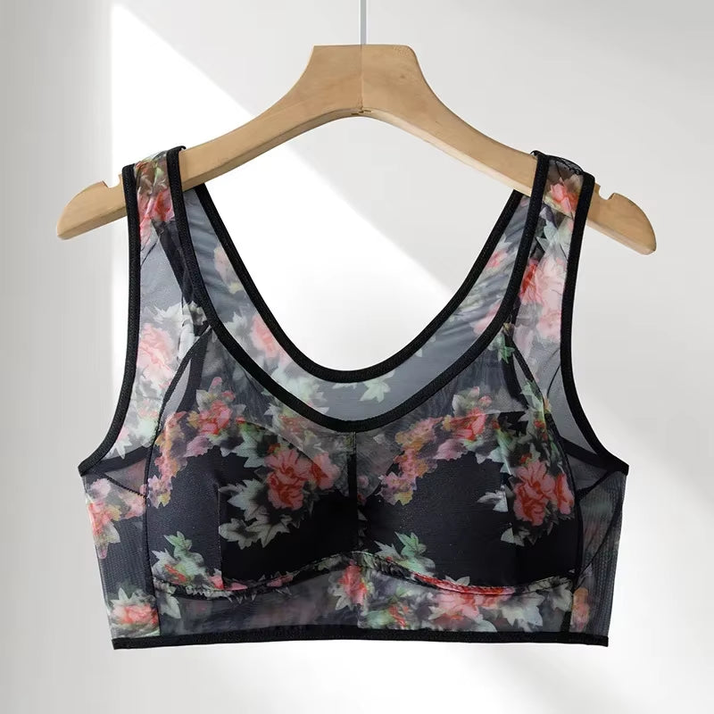 Women Ice Silk Lace Cooling Comfort Bra Buttonless Sexy Push up Bra Seamless Bra Wireless Bralette Underwear Large Size Brasier