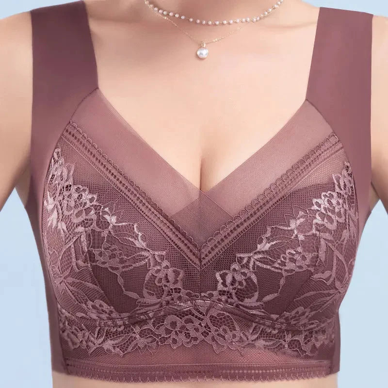 L-6L Women Large Bra Push up Ice Silk Seamless Upper Bralette Lace Wireless Summer Bras plus Size Top Lingerie Underwear 15019